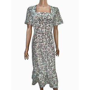 NWT Vintage Retro 60S Style Cream Flower Midi Dress Tie Back Fits Size SML